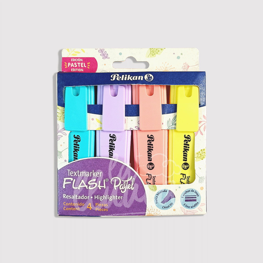 Destacador Pelikan Flash Pastel Display de 4 Colores - Librería la lluvia