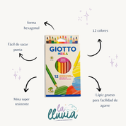 Lápiz Color Giotto Jumbo Mega Hexagonal Largo 12 Unidades