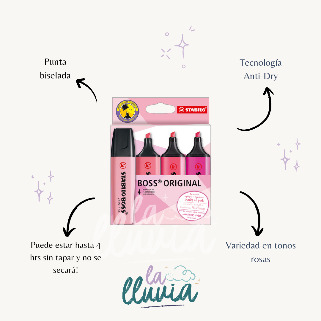 Set 4 destacadores Stabilo Boss Original Shades of Pink