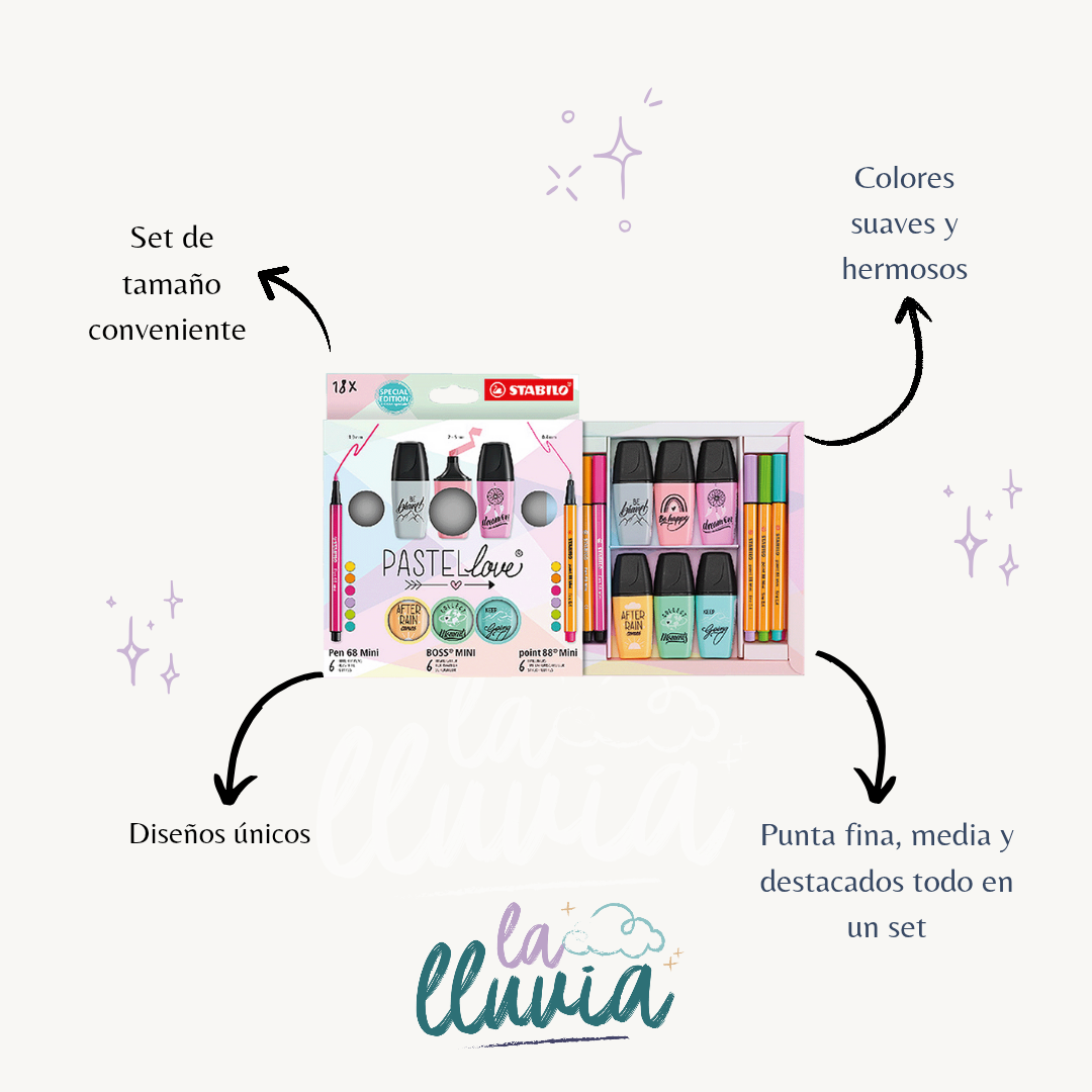 Set 6 destacadores Stabilo Pastel Love