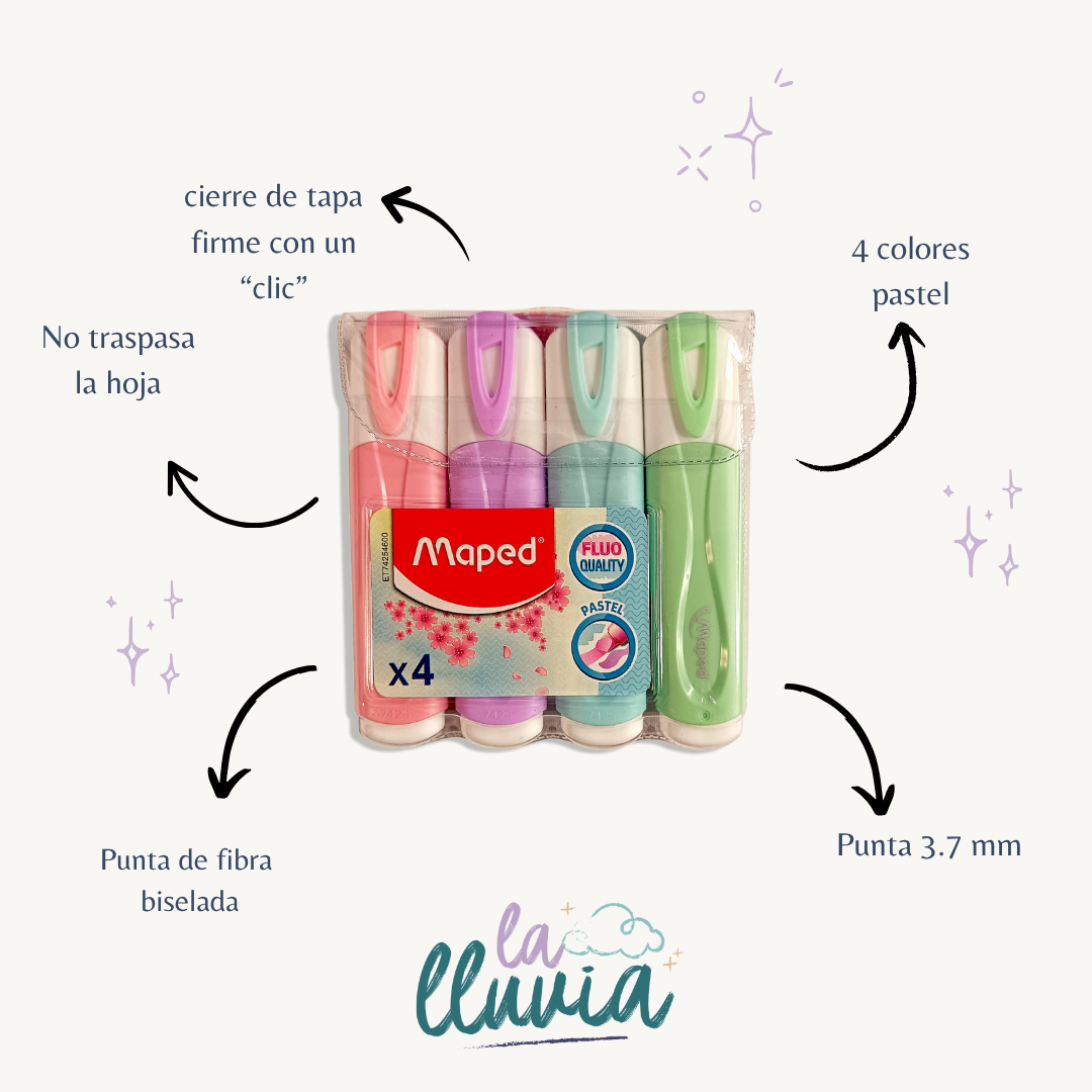 Set destacador Maped tonos pastel 4 colores
