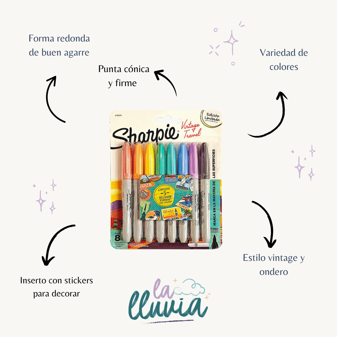 Marcadores Sharpie Permanente Punta Fina Vintage X8 Colores - Librería la lluvia